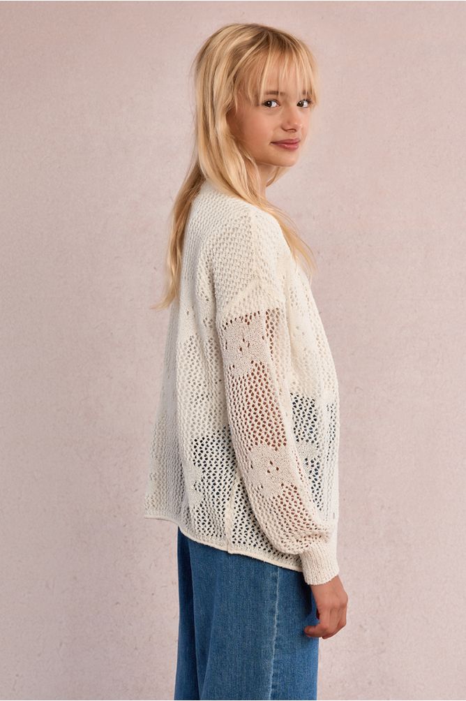 Gilet en maille ajourée, motif fleur
