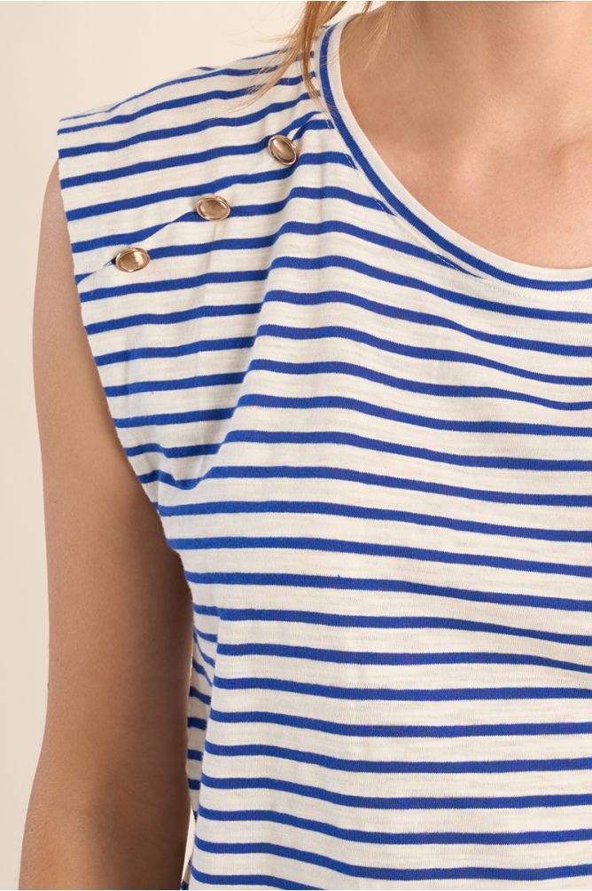 Camiseta de mujer de manga corta, estampado rayas.