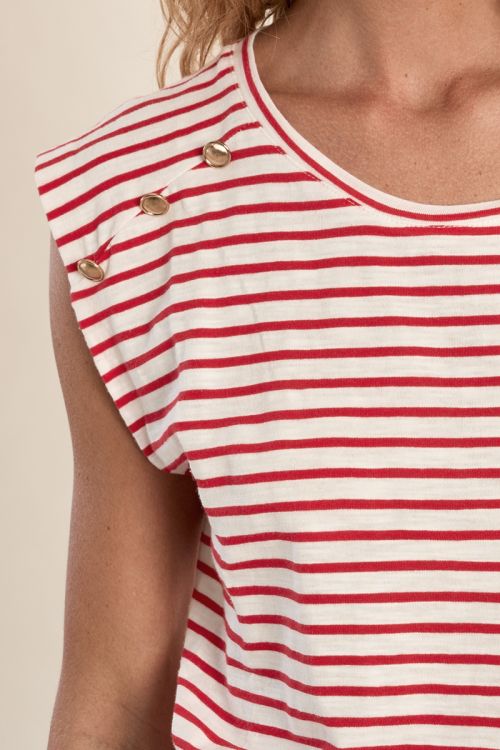 T-shirt marinière en coton avec boutons dorés