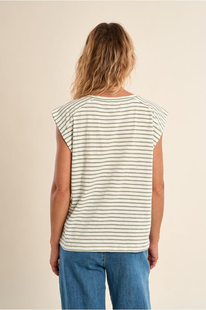T-shirt marinière en coton avec boutons dorés