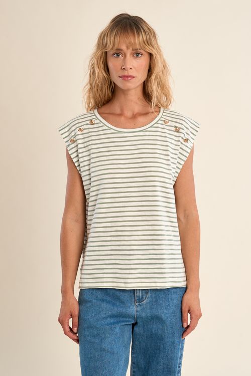 T-shirt marinière en coton avec boutons dorés