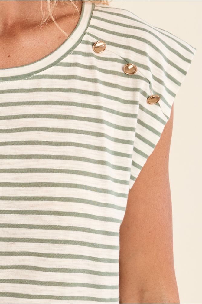 T-shirt marinière en coton avec boutons dorés