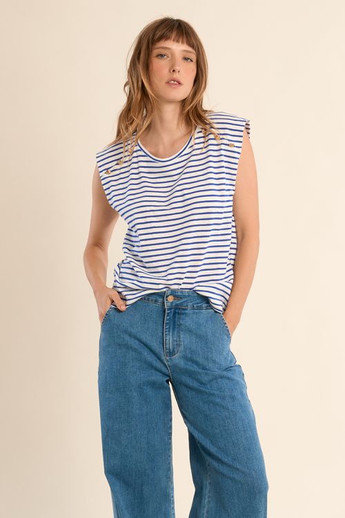 T-shirt marinière en coton avec boutons dorés