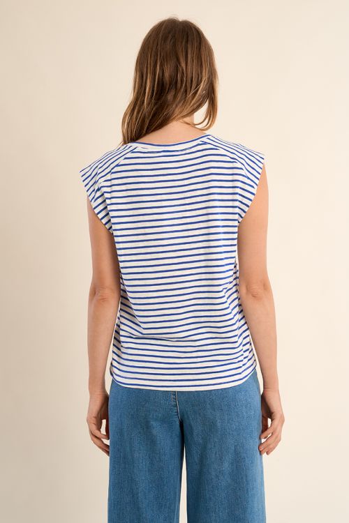 Camiseta de mujer de manga corta, estampado rayas.