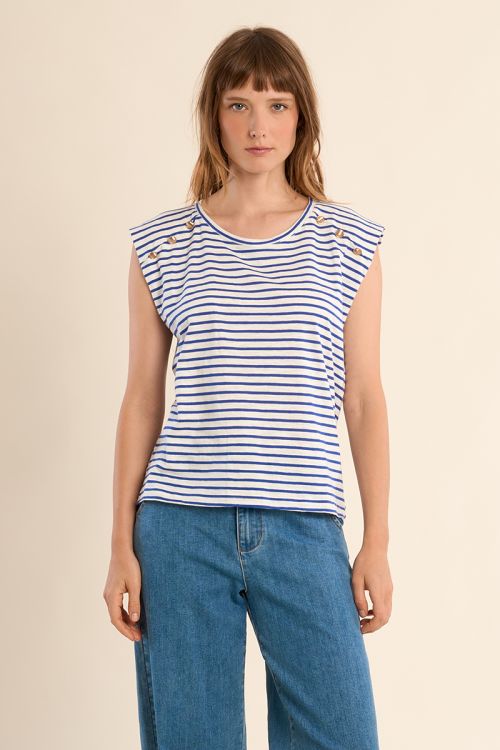 Cotton sailor t-shirt with gold buttons