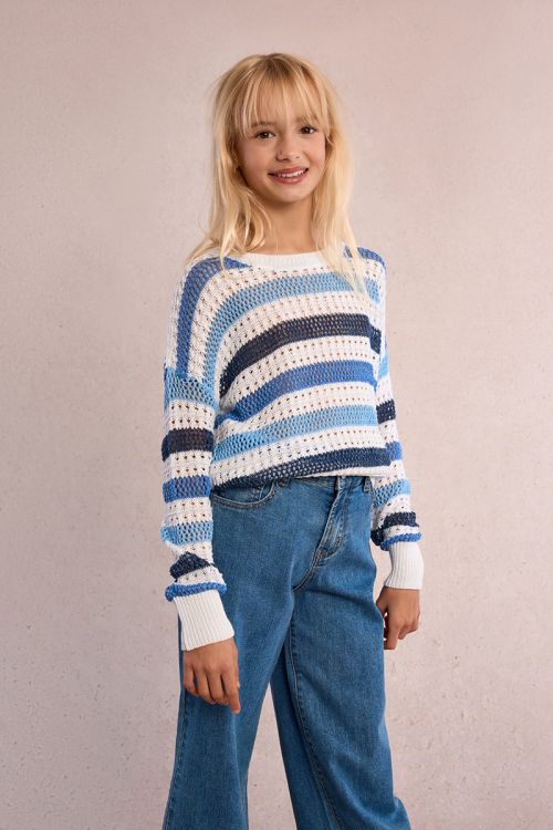Pull rayé, maille ajourée