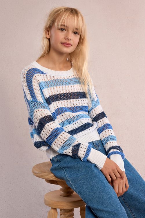 Jersey de niña de manga larga, estampado rayas.