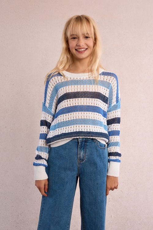 Striped sweater, openwork knit