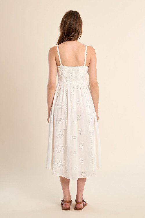 Midi cotton dress with openwork embroidery