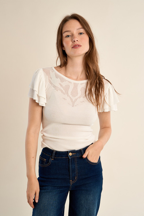 T-shirt avec col en semi-transparence