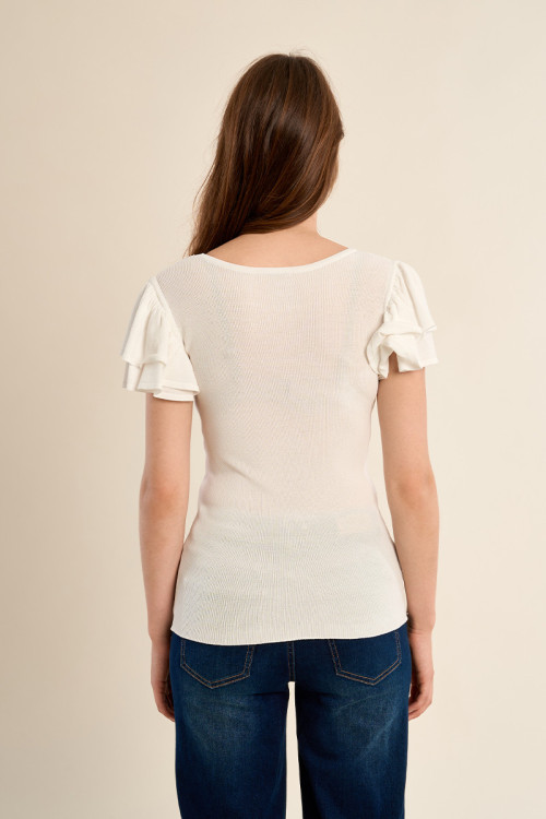 T-shirt avec col en semi-transparence