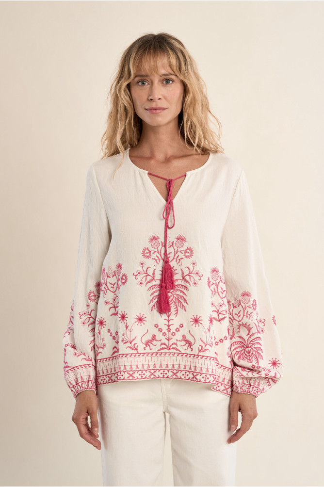 Poplin blouse, embroidered