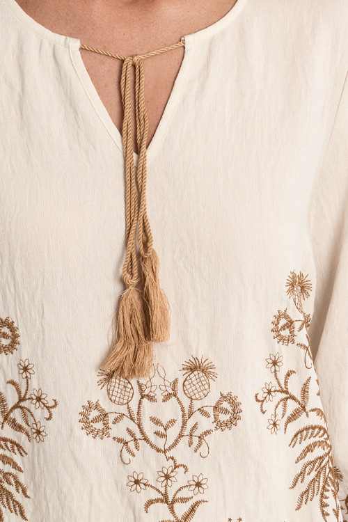 Blouse en popeline, brodée
