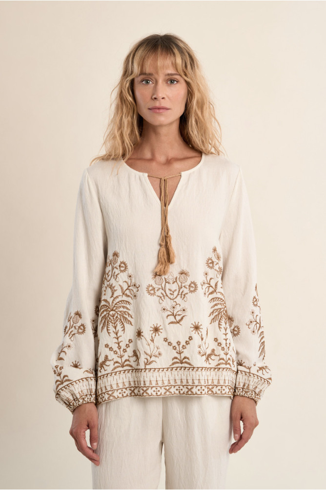 Poplin blouse, embroidered