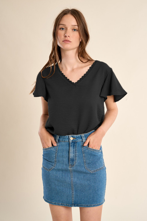 T-shirt décontracté, col brodé