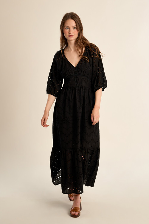 "Long cotton dress, openwork embroidery"