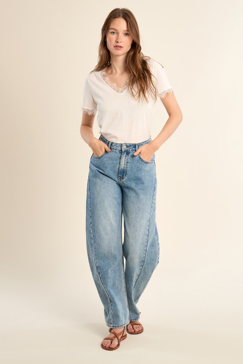 Jean barrel, taille haute