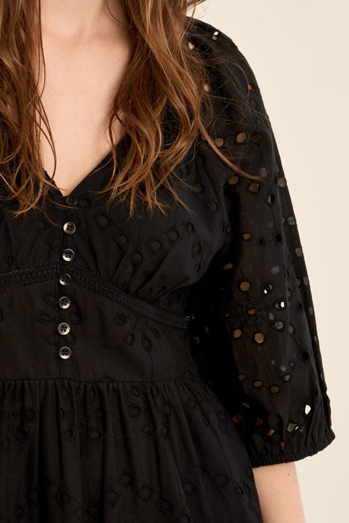 "Long cotton dress, openwork embroidery"
