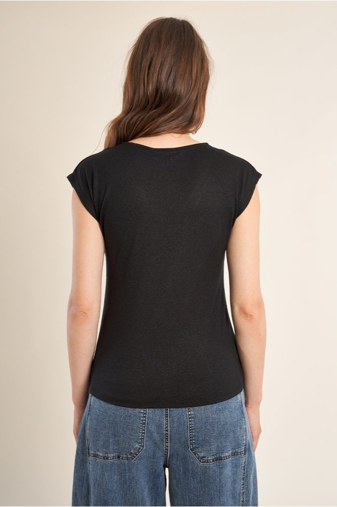 T-shirt à col V, orné de strass