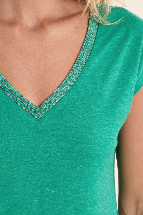 T-shirt à col V, orné de strass