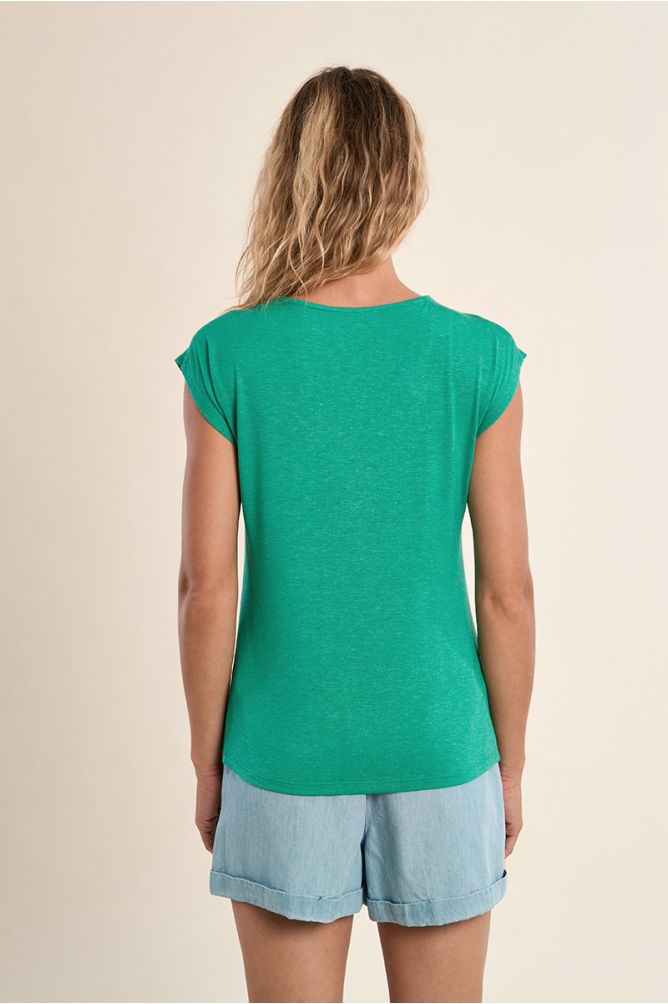 T-shirt à col V, orné de strass