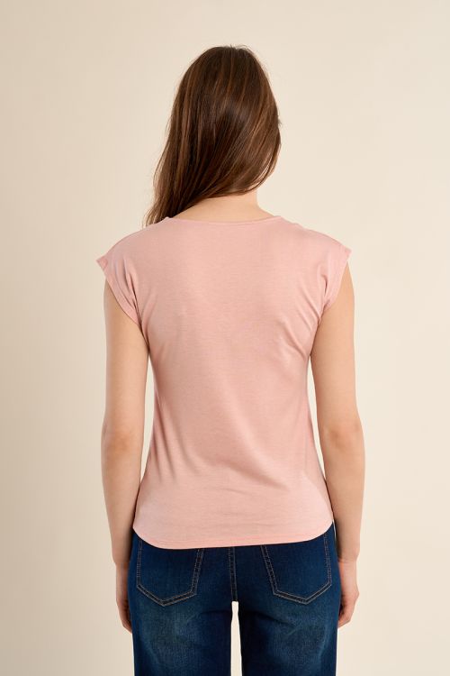T-shirt à col V, orné de strass