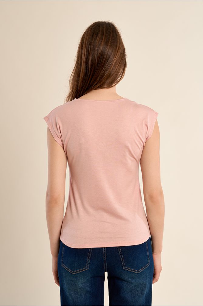T-shirt à col V, orné de strass