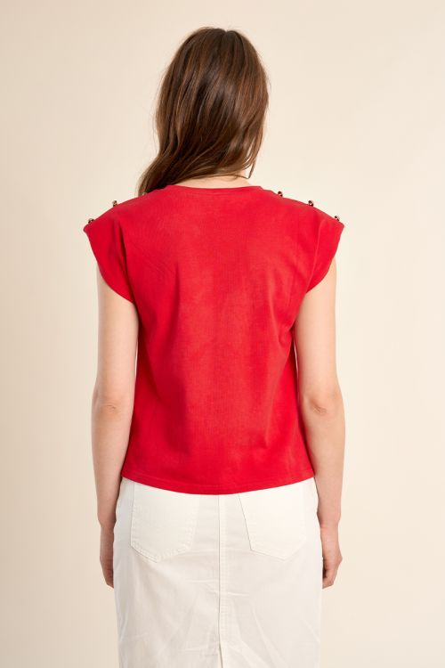 Camiseta de mujer de manga corta, detalle botones.