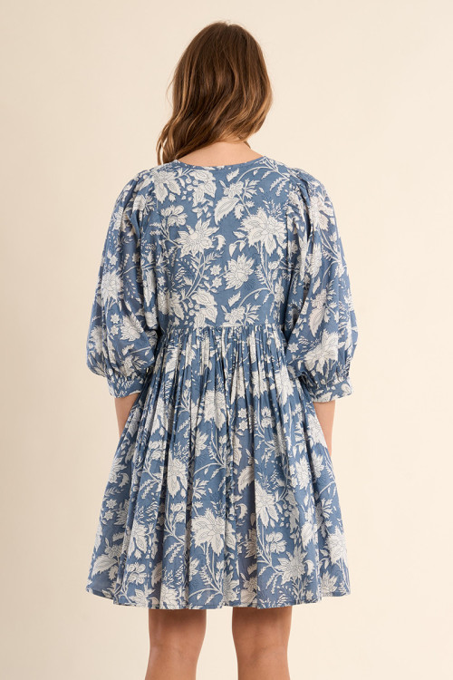 Short printed dress, in cotton
