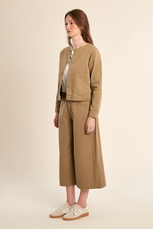 Veste en denim marron, col rond