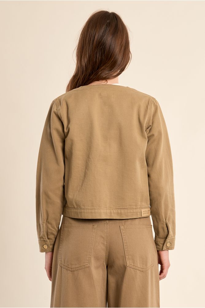 Veste en denim marron, col rond