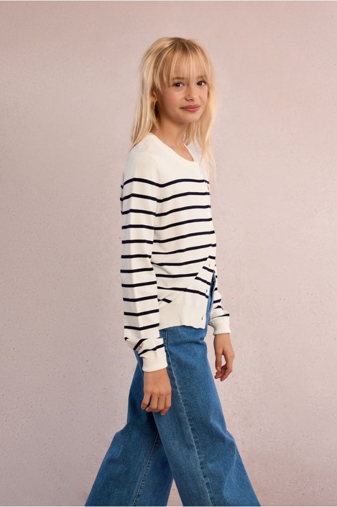 Cárdigan de niña de manga larga, estampado rayas.