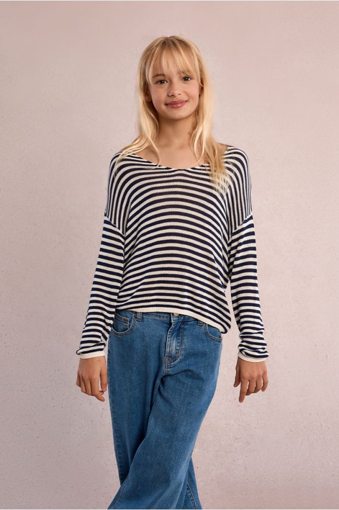 Jersey de niña de manga larga, estampado rayas.