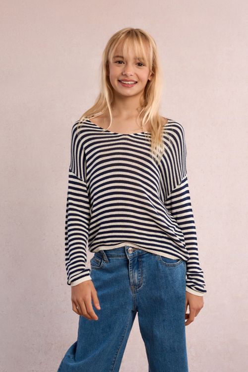 Jersey de niña de manga larga, estampado rayas.