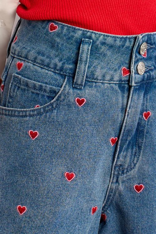 Denim shorts with heart embroidery