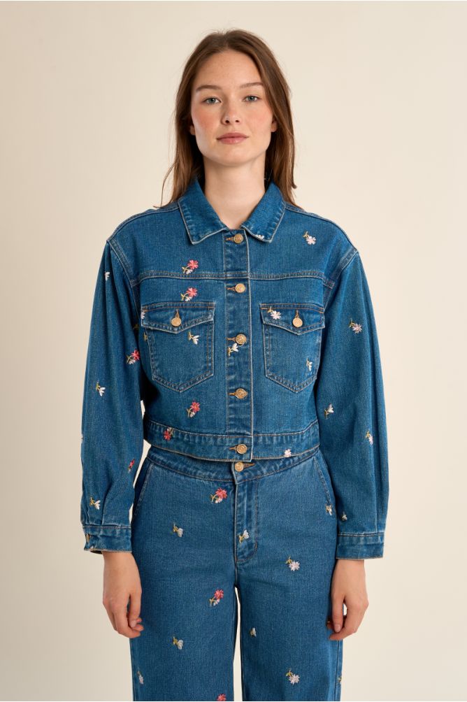 Veste courte en denim brodé