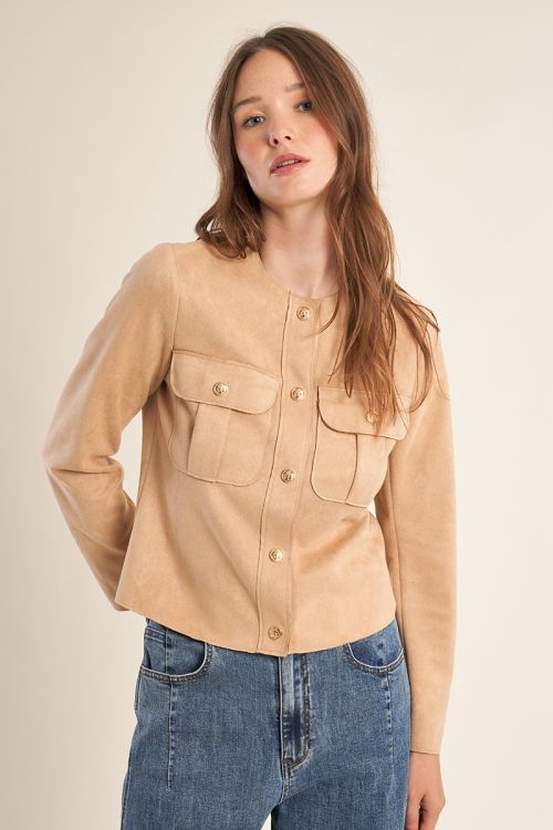 Chaqueta de mujer de manga larga, de antelina.