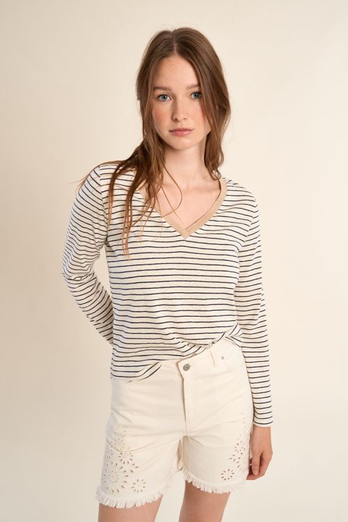 Camiseta de mujer de manga larga, estampado rayas.