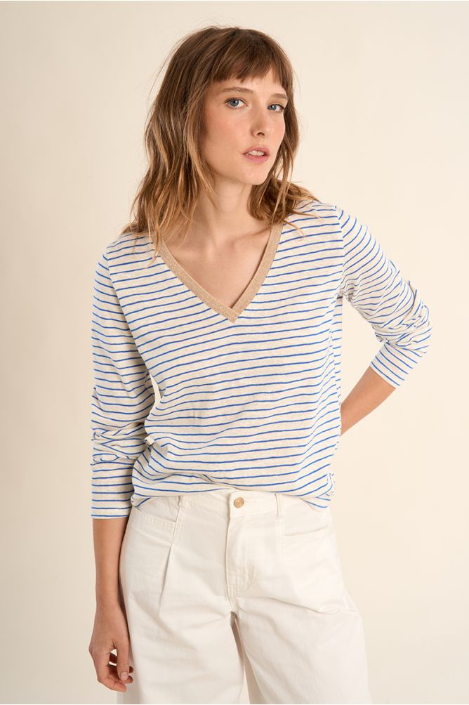 T-shirt marinière, col V