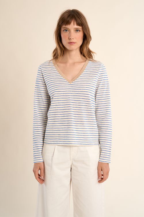 T-shirt marinière, col V