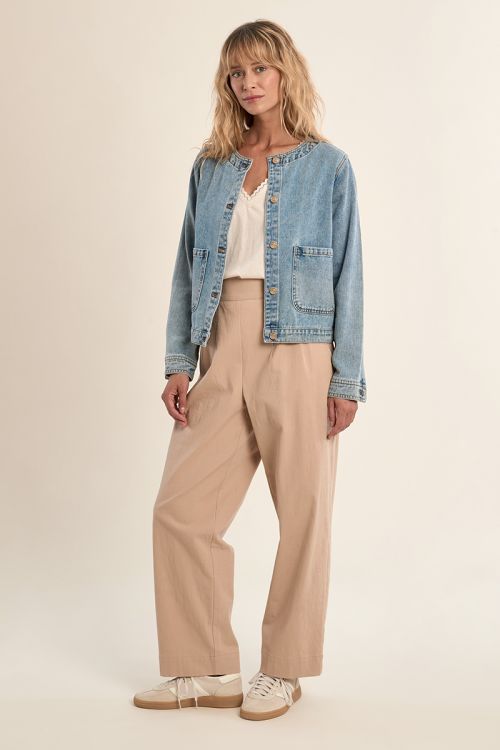 Veste en denim, col rond