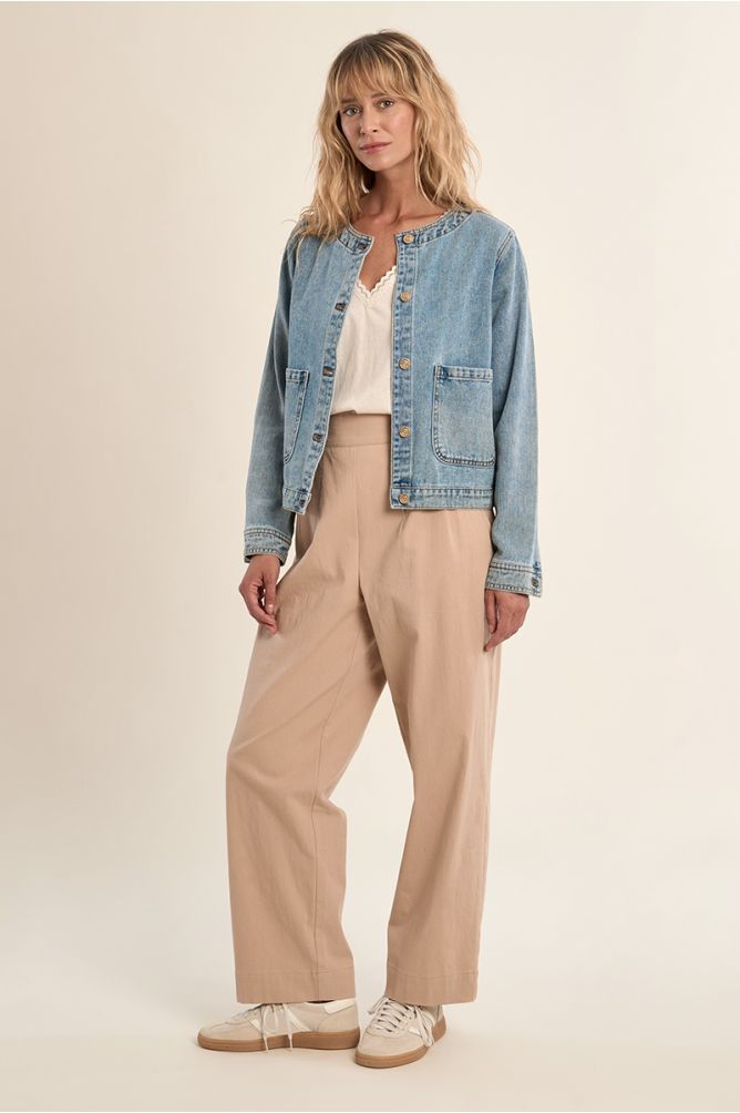 Denim jacket, round neck