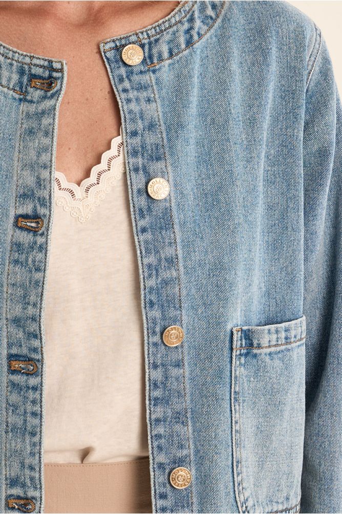Denim jacket, round neck