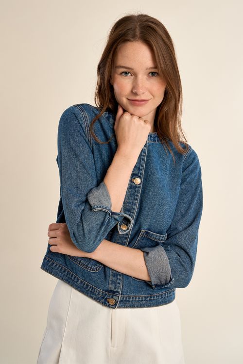 Denim jacket, round neck