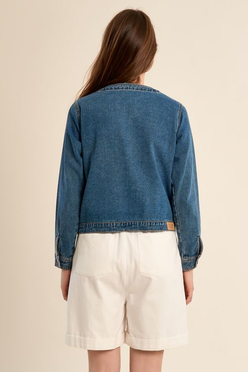 Veste en denim, col rond
