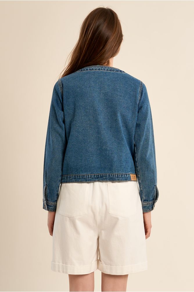 Denim jacket, round neck
