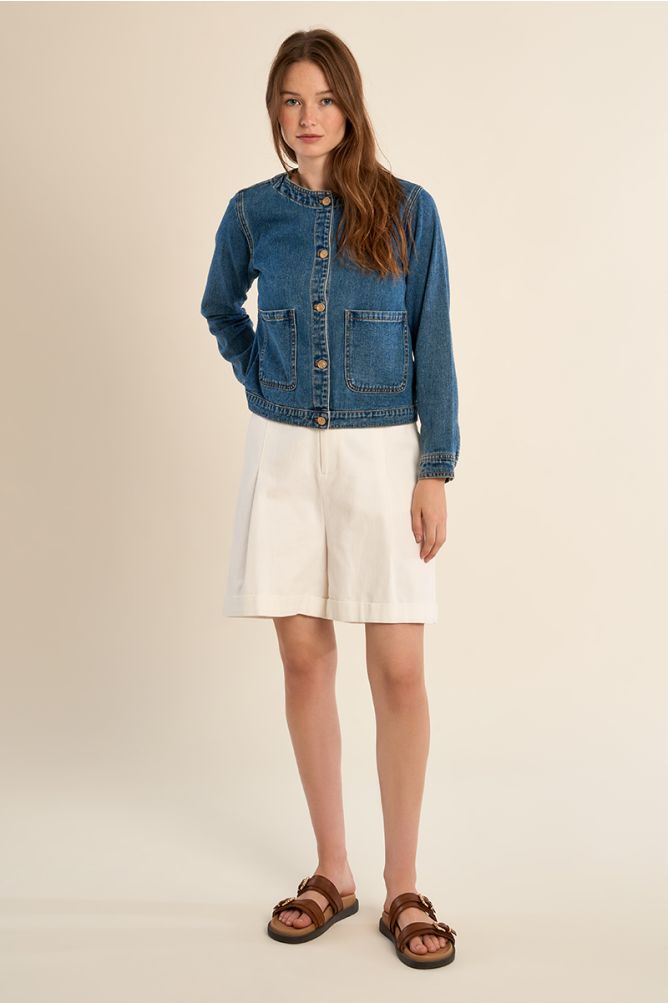 Veste en denim, col rond