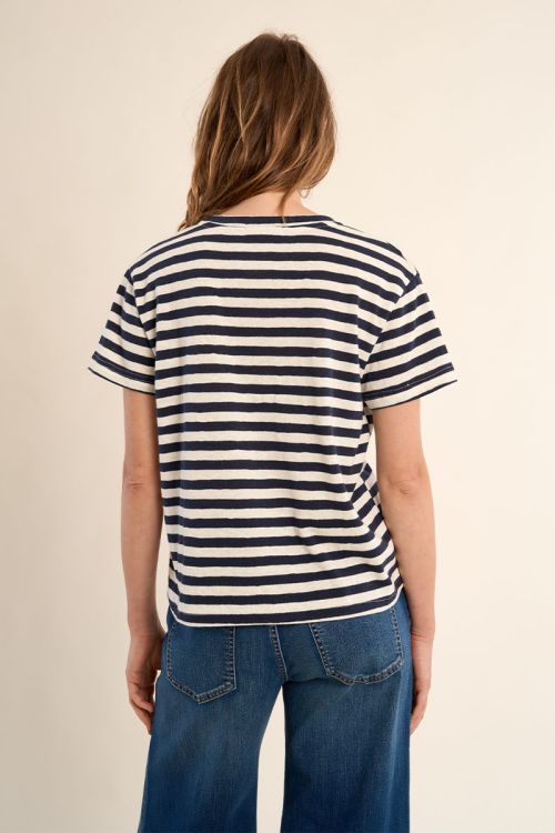 Camiseta de mujer de manga corta, estampado de rayas.