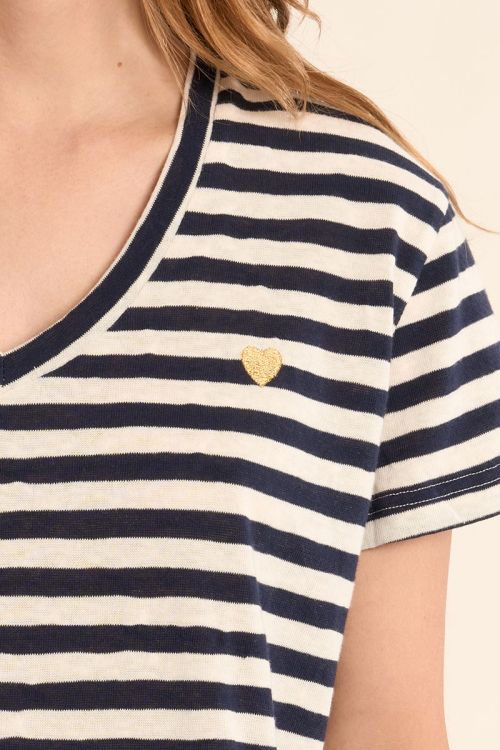Camiseta de mujer de manga corta, estampado de rayas.