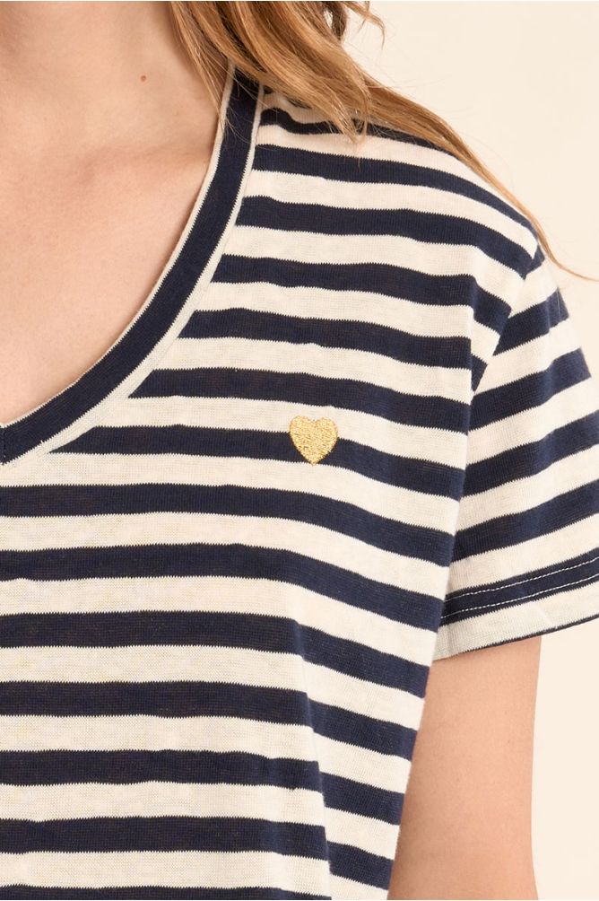 Camiseta de mujer de manga corta, estampado de rayas.